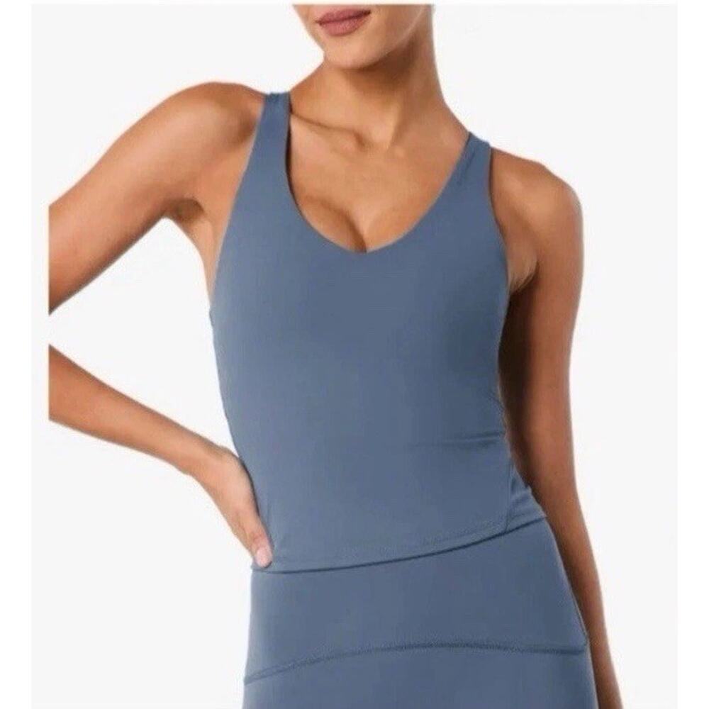 Spanx Better Base Active V-Neck Shelf Tank Blue Sz Large NWT $80